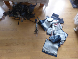 All the pieces of fabrics on the floor - ready to start sewing!