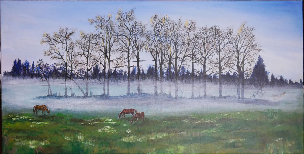 WIP - painting with grazing horses